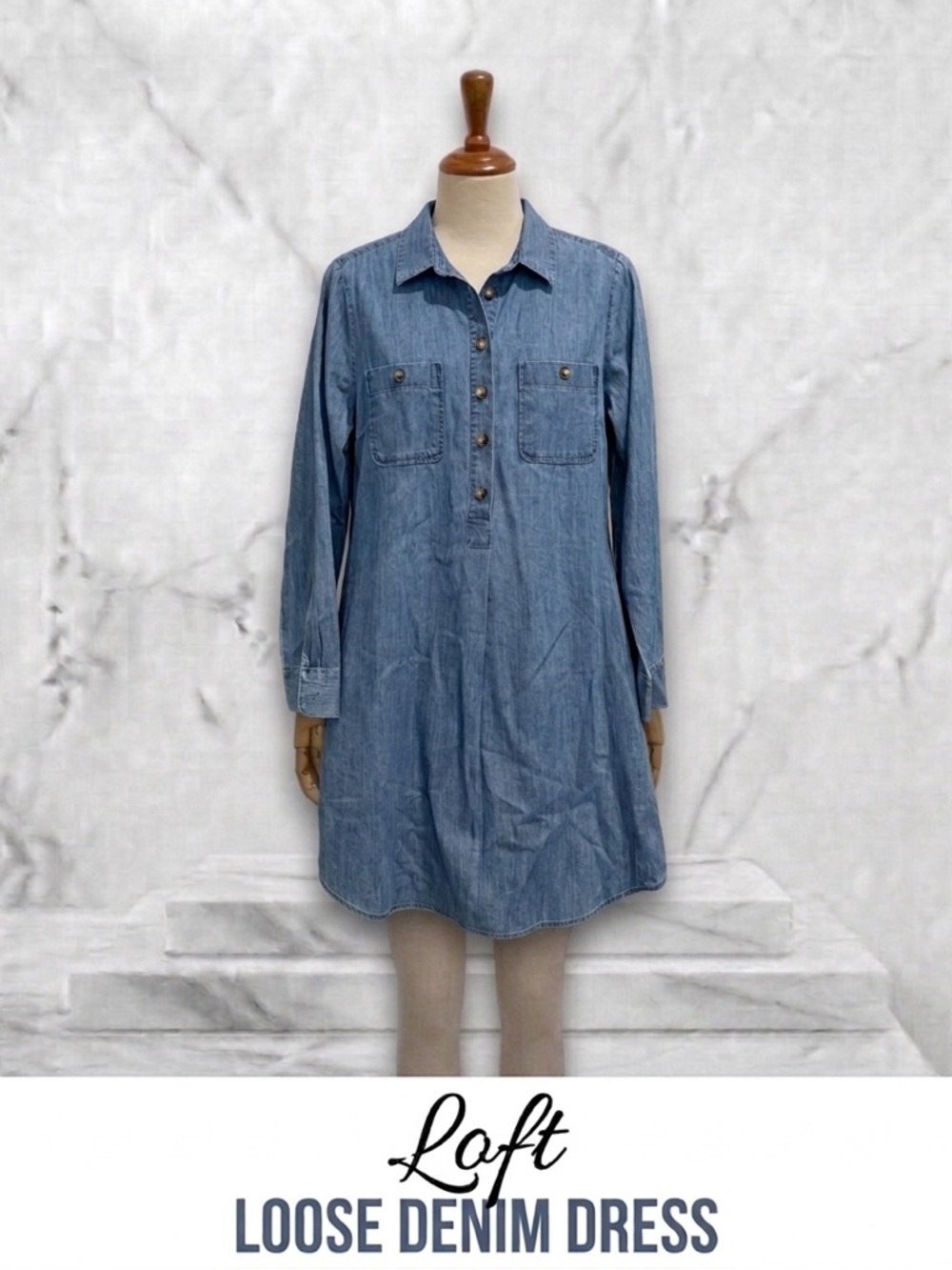 LOFT Blue Chambray Shirt Dress Size MT